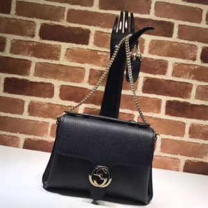 Replica Gucci 510302 Interlocking GG Leather Crossbody Bags Black