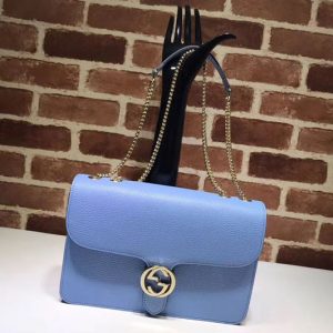 Replica Gucci 510303 Interlocking GG Leather Crossbody Bags Light Blue