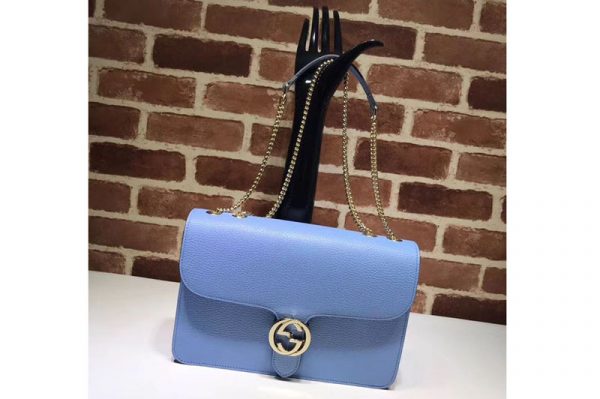 Replica Gucci 510303 Interlocking GG Leather Crossbody Bags Light Blue