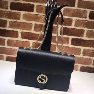 Replica Gucci 510303 Interlocking GG Leather Crossbody Bags Black