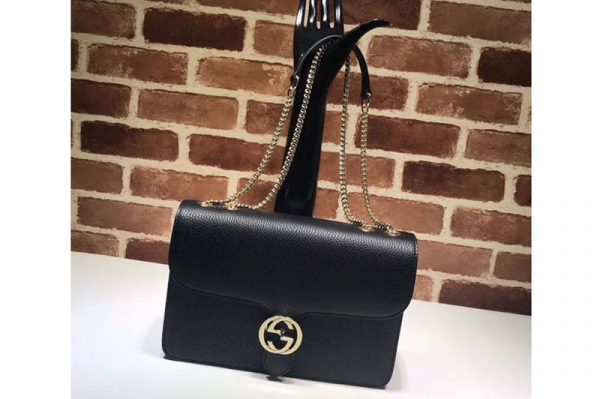 Replica Gucci 510303 Interlocking GG Leather Crossbody Bags Black