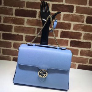 Replica Gucci 510306 Interlocking GG Leather Crossbody Bags Light Blue