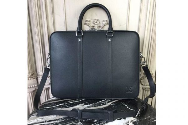 Replica Louis Vuitton M30638 Porte-Documents Voyage PM Taiga Leather Bags Black