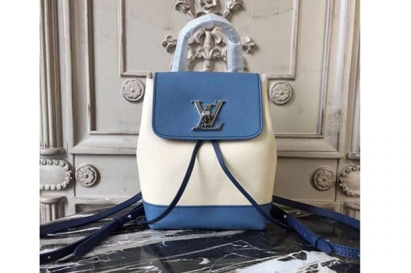 Replica Louis Vuitton M55017 Lockme Backpack Mini Soft Calfskin Bleu Jean