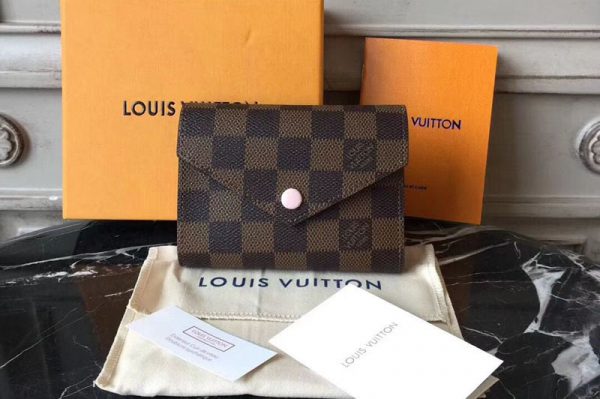 Replica Louis Vuitton N61700 Damier Ebene Canvas Victorine Wallet Pink