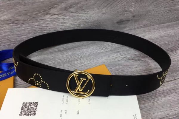 Replica Louis Vuitton M0062U LV Iconic 35mm belt Black Calf Leather Gold Buckle