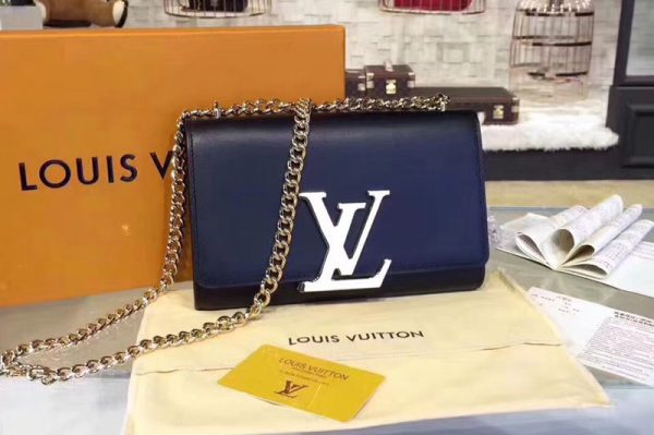 Replica Louis Vuitton M41279 LV Smooth Calfskin Chain Louise MM Bags Blue