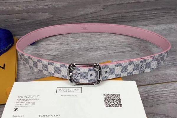 Replica Louis Vuitton M9942U LV Malletier 25MM Damier Azur Womens Belts Silver Buckle