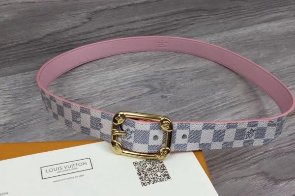 Replica Louis Vuitton M9942U LV Malletier 25MM Damier Azur Womens Belts Gold Buckle