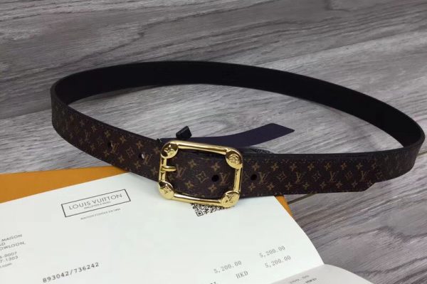 Replica Louis Vuitton M9943U LV Malletier 25MM Monogram Canvas Womens Belts Gold Buckle