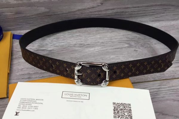 Replica Louis Vuitton M9943U LV Malletier 25MM Monogram Canvas Womens Belts Silver Buckle