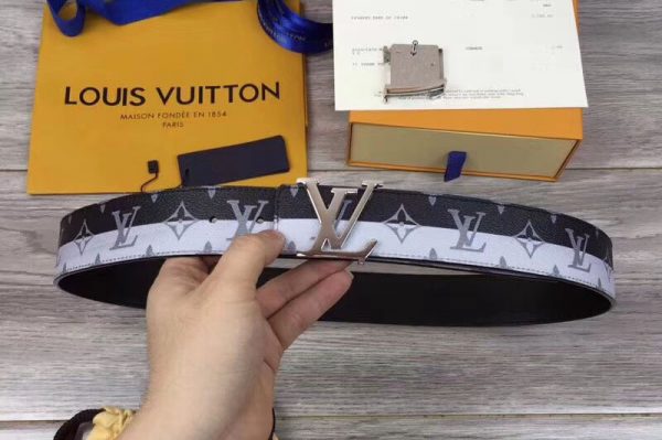 Replica Louis Vuitton MP034S LV Initiales 40MM Double Monogram Eclipse Canvas Belts Silver Buckle