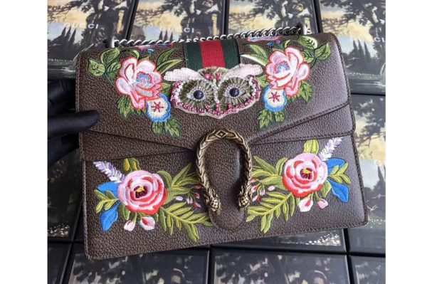 Replica Gucci 400235 Dionysus Embroidered Owl Shoulder Bag Brown