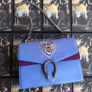 Replica Gucci 403348 Dionysus Embroidered Leather Shoulder Bag Blue/Wine