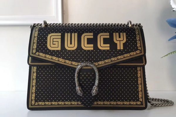 Replica Gucci 403348 Dionysus Guccy Leather Shoulder Bag Black