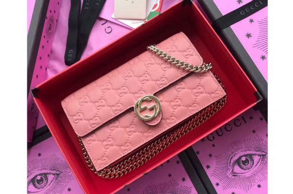 Replica Gucci 409340 Icon Gucci Signature Chain Wallet Pink