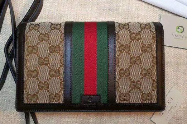 Replica Gucci 409439 Vintage Web Wallet with Strap Coffee