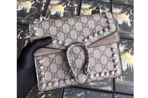 Replica Gucci 421970 Dionysus GG Supreme With Crystals Mini Bag Beige