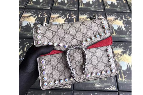 Replica Gucci 421970 Dionysus GG Supreme With Crystals Mini Bag Red