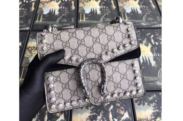 Replica Gucci 421970 Dionysus GG Supreme With Crystals Mini Bag Black