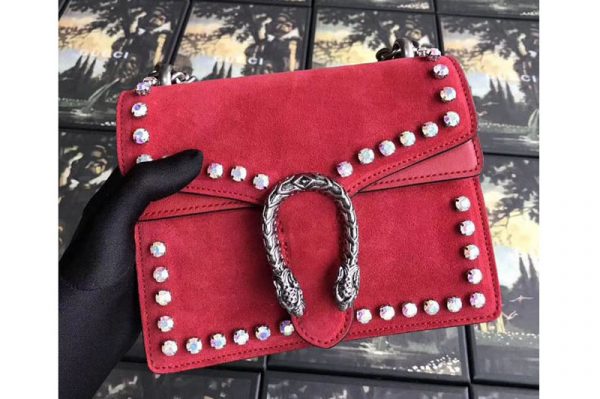 Replica Gucci 421970 Dionysus Suede Mini Bag Red with Crystals