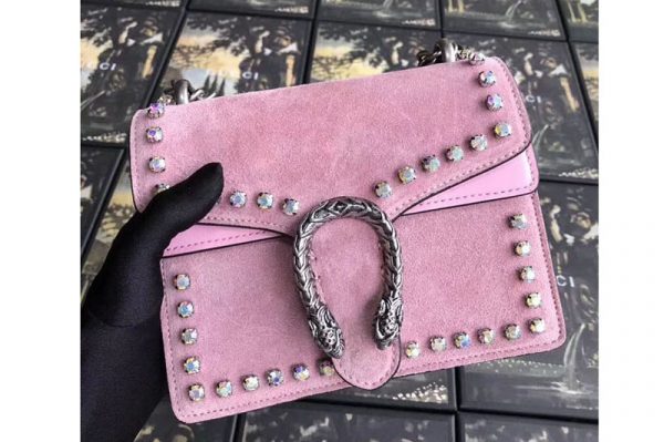 Replica Gucci 421970 Dionysus Suede Mini Bag Pink with Crystals