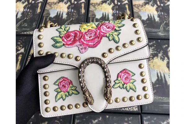 Replica Gucci 421970 Dionysus Blooms Original Leather Shoulder Bag White