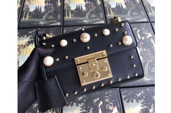 Replica Guccci 432182 Padlock Studded Leather Shoulder Bag Black