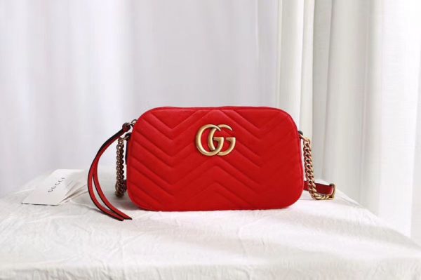 Replica Gucci 447632 GG Marmont velvet small shoulder bag Red