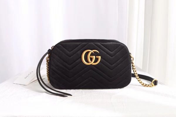 Replica Gucci 447632 GG Marmont velvet small shoulder bag Black