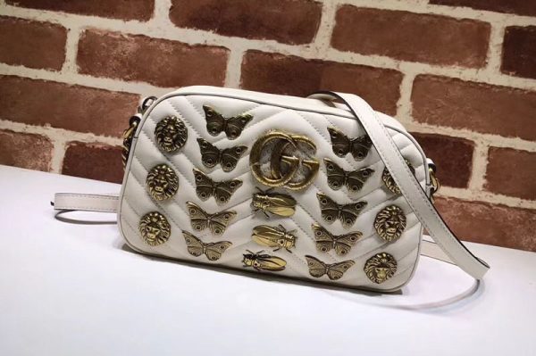 Replica Gucci 447632 GG Marmont Animal Studs Leather Shoulder Bag White