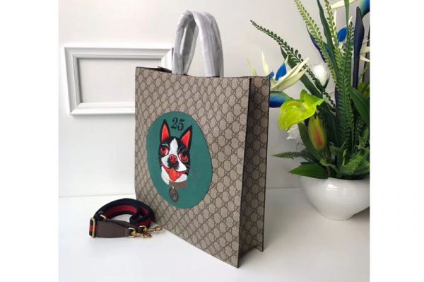 Replica Gucci 450950 Dog Print Soft GG Supreme Tote Bags Green