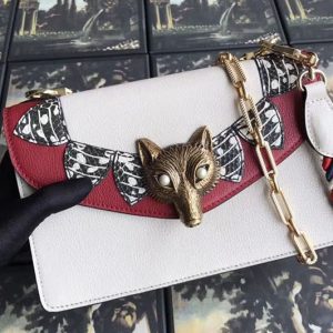 Replica Gucci Fox Head Broche Shoulder Bag 466433 Leather White