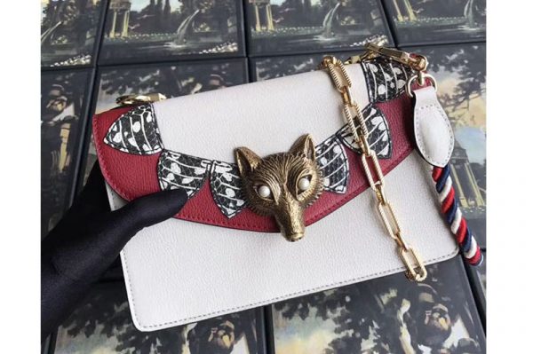 Replica Gucci Fox Head Broche Shoulder Bag 466433 Leather White