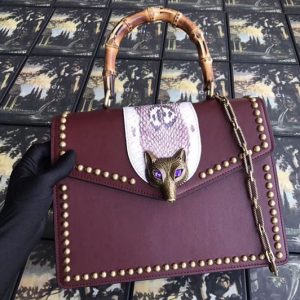 Replica Gucci 466434 Broche Glossy Leather Top Handle Bag Wine