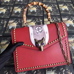 Replica Gucci 466434 Broche Glossy Leather Top Handle Bag Red