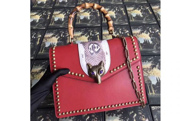 Replica Gucci 466434 Broche Glossy Leather Top Handle Bag Red