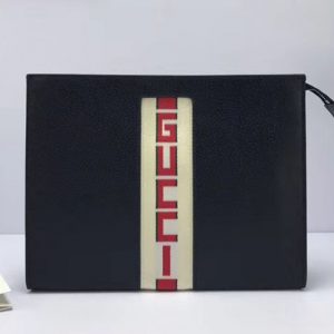 Replica Gucci 475316 Leather Web cosmetic case Black