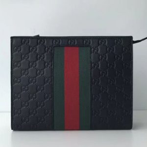 Replica Gucci 475316 Black Signature Leather Web cosmetic case