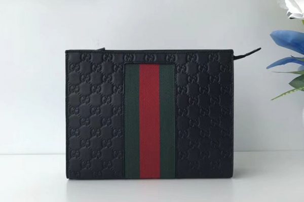 Replica Gucci 475316 Black Signature Leather Web cosmetic case