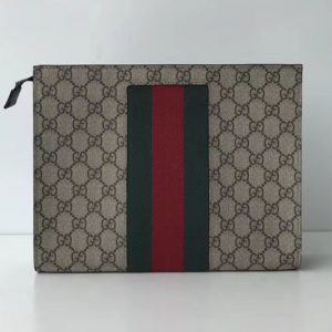 Replica Gucci 475316 GG Supreme Web cosmetic case Brown