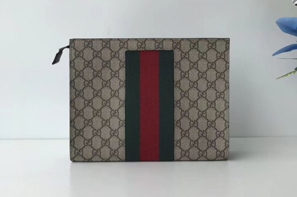 Replica Gucci 475316 GG Supreme Web cosmetic case Brown