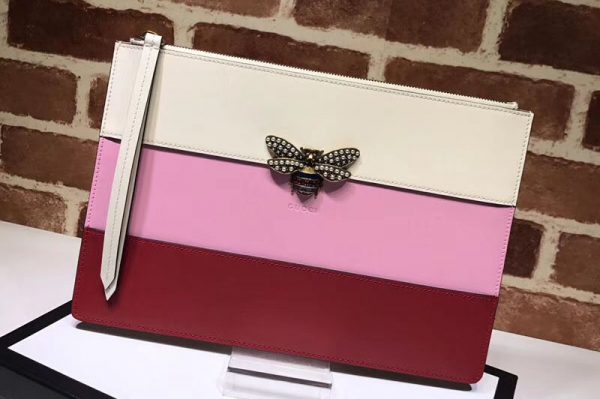 Replica Gucci Broadway Leather Clutch 476077 Red&Pink&White