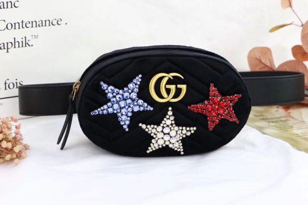 Replica Gucci 476434 GG Marmont velvet belt bags Black