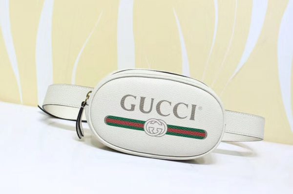 Replica Gucci 476434 GG Calfskin Leather With Print belt bags White