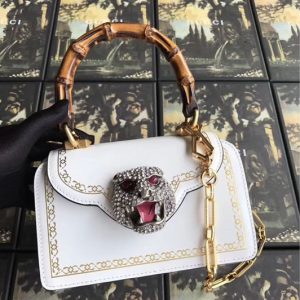 Replica Gucci Frame Print Leather Top Handle Bag 488667 White