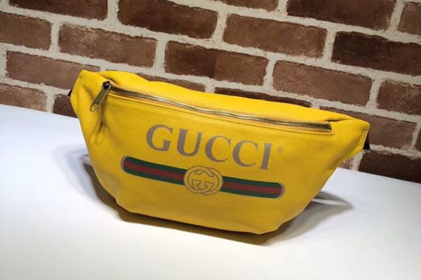 Replica Gucci 493869 Print Leather Vintage Logo Belt Bag Yellow