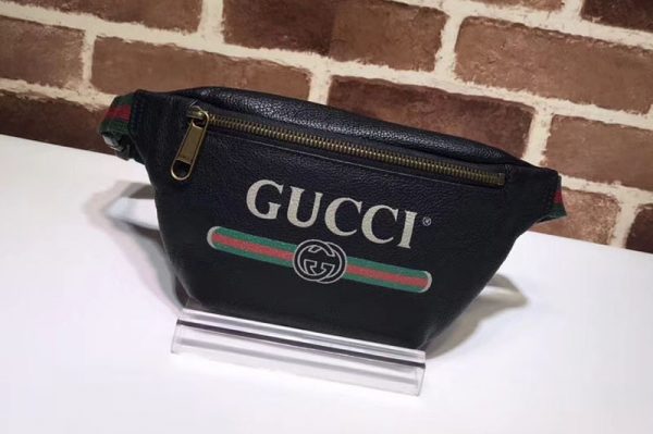 Replica Gucci 493869 Print Leather Vintage Logo Belt Bag Black