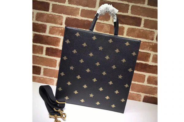 Replica Gucci Bee Star Black Original Leather Tote Bags