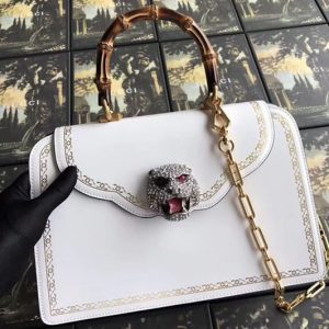 Replica Gucci Frame Print Leather Top Handle Bag White 495881